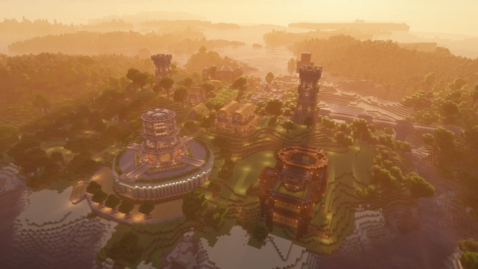 Aerial view of a developed Manja SMP settlement at sunset