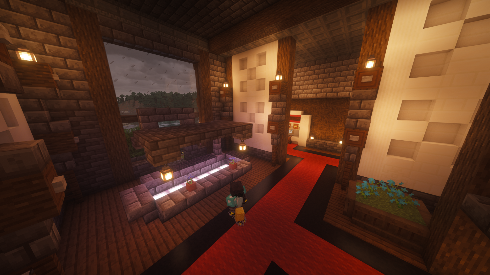 Detailed dark-wood interior build on Manja SMP